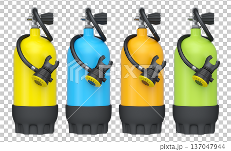 Set of diving tank full oxygen for snorkeling on white background. Set of diving tank full oxygen for snorkeling on white background. 137047944