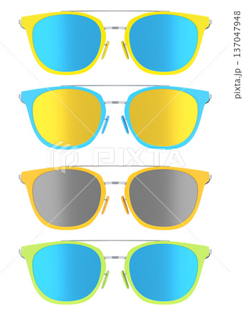 Set of sunglasses with gradient lens and plastic frame on white background. 137047948
