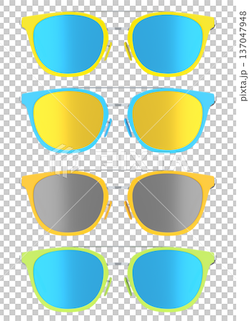 Set of sunglasses with gradient lens and plastic frame on white background. 137047948