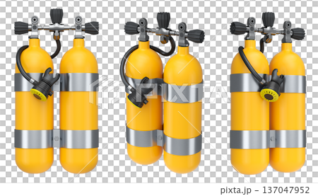 Set of diving tank full oxygen for snorkeling on white background. Set of diving tank full oxygen for snorkeling on white background. 137047952