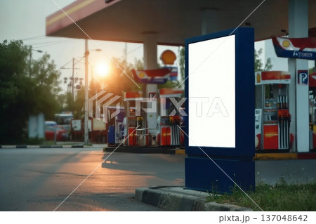 Billboard for advertising at the gas station, soft focus. Billboard for advertising at the gas station, soft focus. 137048642