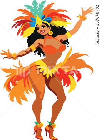 cartoon of brazilian woman in carnival costume- 137048702