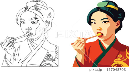 close-up of Japanese female figure while eating- close-up of Japanese female figure while eating- 137048708