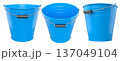 Set of metal buckets with plastic handles isolated on white background, concept of tools, storage, or gardening 137049104
