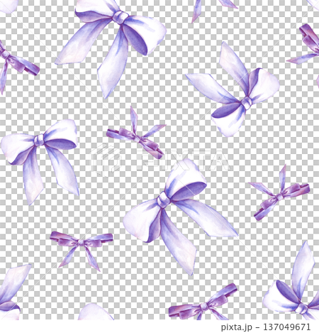 Seamless pattern with light lilac bows on an isolated background. Watercolor illustration with festive elements. Romantic background with cute bows for fabric, wallpaper, packaging. Seamless pattern with light lilac bows on an isolated background. Watercolor illustration with festive elements. Romantic background with cute bows for fabric, wallpaper, packaging. 137049671