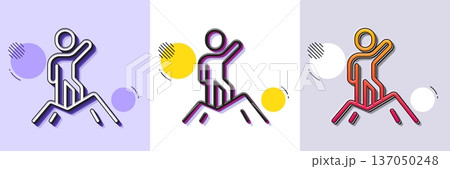 Leadership line icon. Halftone dotted pattern. Gradient icon with grain shadow. Person raised his hand sign. Business skill symbol. Line leadership icon. Various designs. Vector 137050248