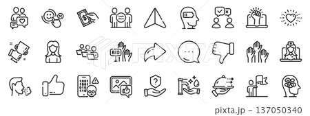 Washing hands, Empower and Pay money line icons pack. Share, Message, Paper plane icons. Stress, Teamwork, Like web icon. Weariness, Heart, Food delivery pictogram. Vector Washing hands, Empower and Pay money line icons pack. Share, Message, Paper plane icons. Stress, Teamwork, Like web icon. Weariness, Heart, Food delivery pictogram. Vector 137050340