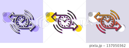 Timer line icon. Halftone dotted pattern. Gradient icon with grain shadow. Time or clock sign. Line timer icon. Various designs. Vector 137050362