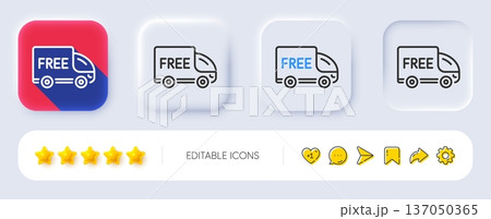 Free delivery line icon. Neumorphic, Flat shadow, 3d buttons. Shopping truck sign. Clearance symbol. Line free delivery icon. Social media icons. Vector 137050365
