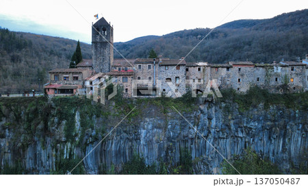 Castellfollit de la Roca on Basalt Cliff in Catalonia 137050487