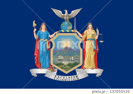 New York state flag 3-2 ratio. Part of The United States of America. Clean design for print, web, or educational use. Vector illustration. New York state flag 3-2 ratio. Part of The United States of America. Clean design for print, web, or educational use. Vector illustration. 137050520