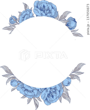 round frame with blue peonies flowers, Hand drawn vector illustration. flower design round frame with blue peonies flowers, Hand drawn vector illustration. flower design 137050873