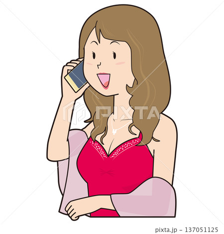 電話をかけるキャバ嬢 137051125