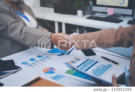 B2b, shaking hands and thank you handshake of a corporate worker in a office. Business deal, partnership and we are hiring gesture with a female hr manager ready for onboarding welcome with trust 137051393
