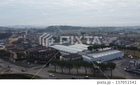 Aerial view of the industrial and residential area of Bedizzole, Brescia, Italy. 137051541