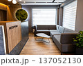 Modern hotel lobby waiting area with reception desk and comfortable seating interior 137052130