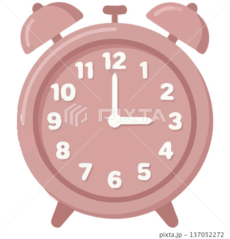 午後3時を指す、ぽかぽかした色合いのカラフルな目覚まし時計のセットです。おやつの時間や仕事の休憩 137052272