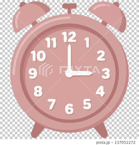 午後3時を指す、ぽかぽかした色合いのカラフルな目覚まし時計のセットです。おやつの時間や仕事の休憩 137052272