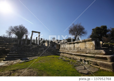 Excavations of the Temple of Hekate in Lagina Ancient City and Ancient columns Yatagan Mugla Turkey Excavations of the Temple of Hekate in Lagina Ancient City and Ancient columns Yatagan Mugla Turkey 137052768