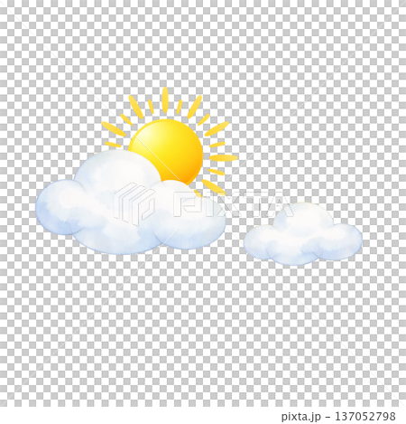 水彩風 太陽と雲のイラスト 晴れの空 天気素材 切り抜きPNG 137052798