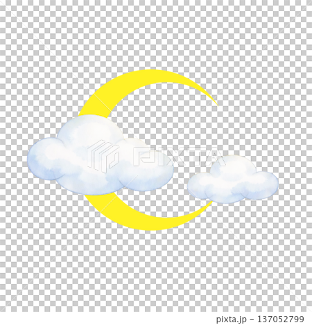 水彩風 三日月と雲のイラスト 夜空素材 切り抜きPNG 137052799
