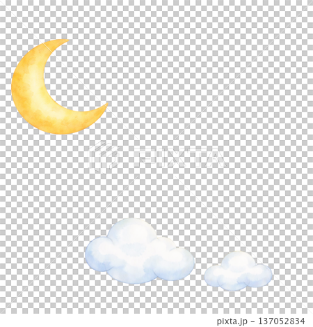 Watercolor style crescent moon and cloud illustration night sky material cutout PNG Watercolor style crescent moon and cloud illustration night sky material cutout PNG 137052834
