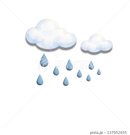 水彩風 雨雲と雨粒のイラスト 天気素材 切り抜きPNG 137052835