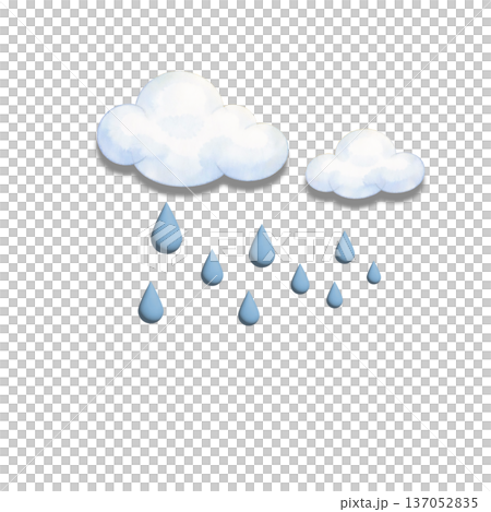 水彩風 雨雲と雨粒のイラスト 天気素材 切り抜きPNG 137052835