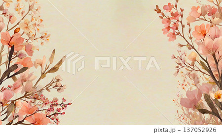 北欧風の淡いピンクの花のフレーム背景素材 コピースペース 137052926