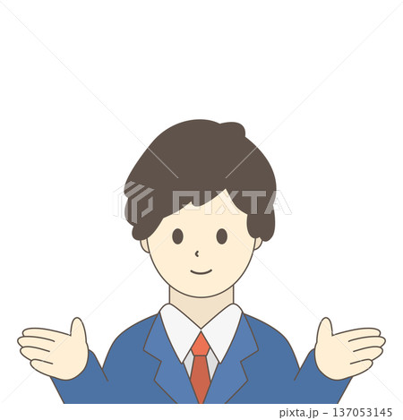 笑顔で説明するビジネスマン（正面イラスト素材） 137053145