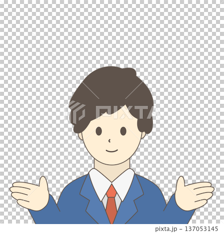 笑顔で説明するビジネスマン（正面イラスト素材） 137053145