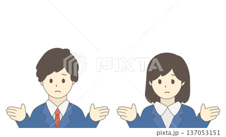 ビジネス男女 困り顔で説明する会社員セット(正面イラスト素材) ビジネス男女 困り顔で説明する会社員セット(正面イラスト素材) 137053151