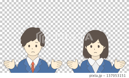 ビジネス男女 困り顔で説明する会社員セット(正面イラスト素材) ビジネス男女 困り顔で説明する会社員セット(正面イラスト素材) 137053151