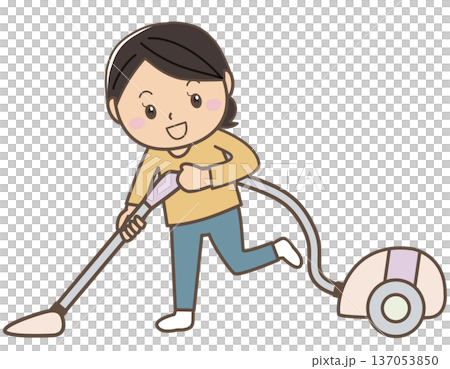 掃除機をかける女性イラスト（清潔・家事イメージ） 137053850