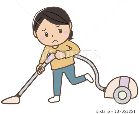 掃除に疲れる女性イラスト(家事ストレス表現) 掃除に疲れる女性イラスト(家事ストレス表現) 137053851