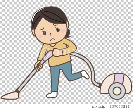 掃除に疲れる女性イラスト(家事ストレス表現) 掃除に疲れる女性イラスト(家事ストレス表現) 137053851