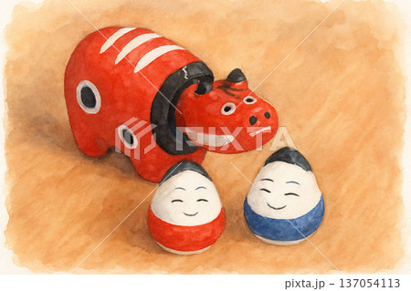 会津伝統工芸品　赤べこと起き上がり小法師 137054113