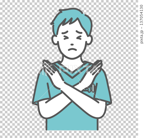 Illustration of a male medical worker in a scrub giving an NG sign (upper body) 137054130