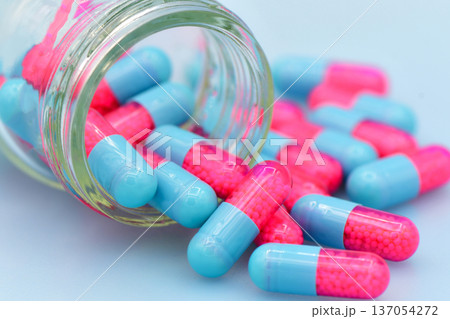 Colorful of oral medications on soft tone Background. Colorful of oral medications on soft tone Background. 137054272