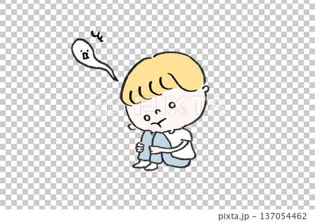 ショックな出来事で魂が抜けて座り込む男性（燃え尽き症候群・絶望） 137054462