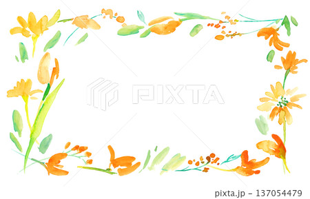 水彩画。水彩タッチの黄色い花イラストセット。黄色いチューリップのベクター植物背景。 水彩画。水彩タッチの黄色い花イラストセット。黄色いチューリップのベクター植物背景。 137054479