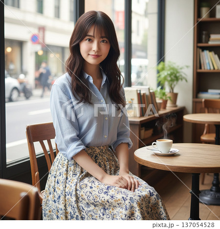 カフェでくつろぐ女性 137054528