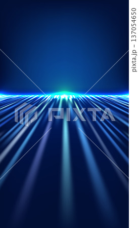 Blue technology background abstract light trails and glowing horizon high speed data transfer digital fiber optic communication  futuristic network perspective 137054650