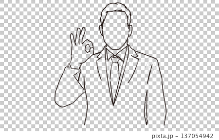 OKサインをするビジネスマンの線画イラスト素材 OKサインをするビジネスマンの線画イラスト素材 137054942