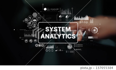 Futuristic system analytics concept with data visualization and technology interface in the background. Asymptotic smart data analytic 137055384