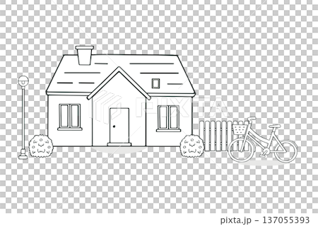 北歐風格街角房屋和自行車套裝（線條描圖） 137055393