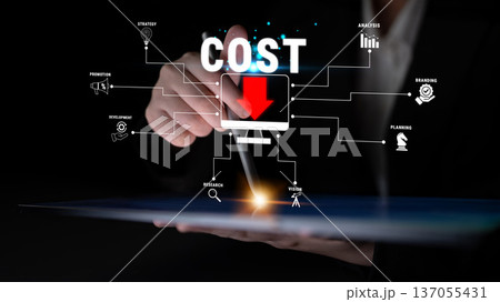Businessman Choosing Cost Reduction Strategies through Digital Technologies and Visual Data Representation for Enhanced Profitability and Efficiency Quark Businessman Choosing Cost Reduction Strategies through Digital Technologies and Visual Data Representation for Enhanced Profitability and Efficiency Quark 137055431