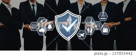 Group of Business Professionals Collaborating on Security Solutions with Digital Icons Representing Risk Management and Protection Strategies Quark Group of Business Professionals Collaborating on Security Solutions with Digital Icons Representing Risk Management and Protection Strategies Quark 137055442