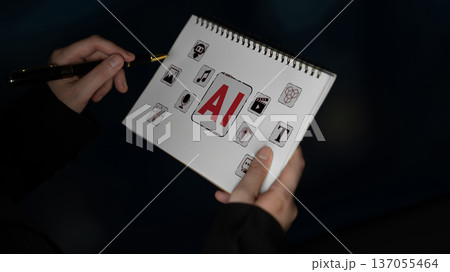 Creative Concept of Artificial Intelligence Visualized on Paper with Icons and Symbols Captured in a Close-Up Shot Quark Creative Concept of Artificial Intelligence Visualized on Paper with Icons and Symbols Captured in a Close-Up Shot Quark 137055464