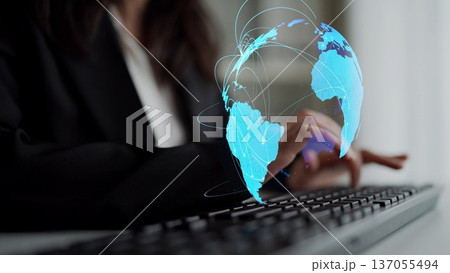 Global network connection visualization showing data exchange Thunk 137055494
